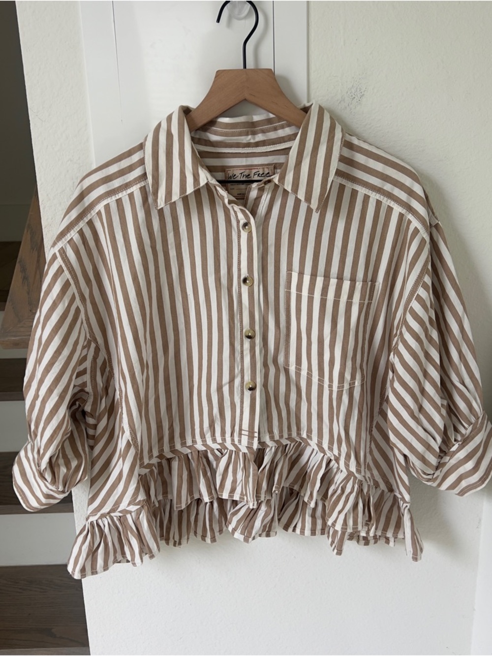 Free People We The Free Bailey Stripe Shirt - Neutral Combo - Medium - NWOT - Picture 3 of 7